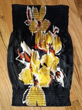 Women’s Black Floral Smocked Tube Top with Yellow Accent